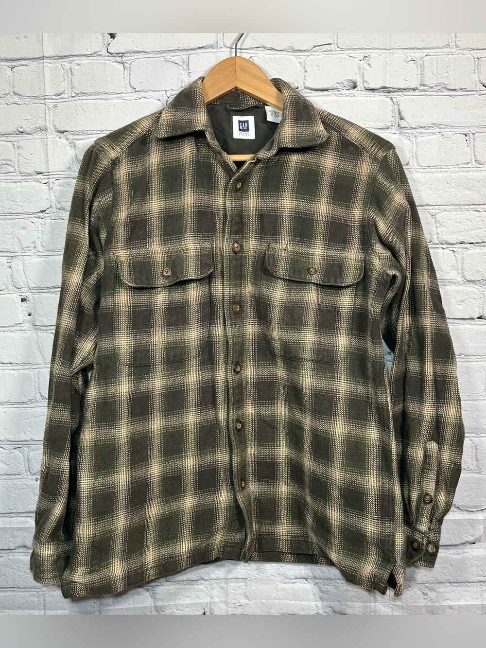 Gap Flannel Shacket Button Up Shirt Mens Size Small Green Thick Pockets